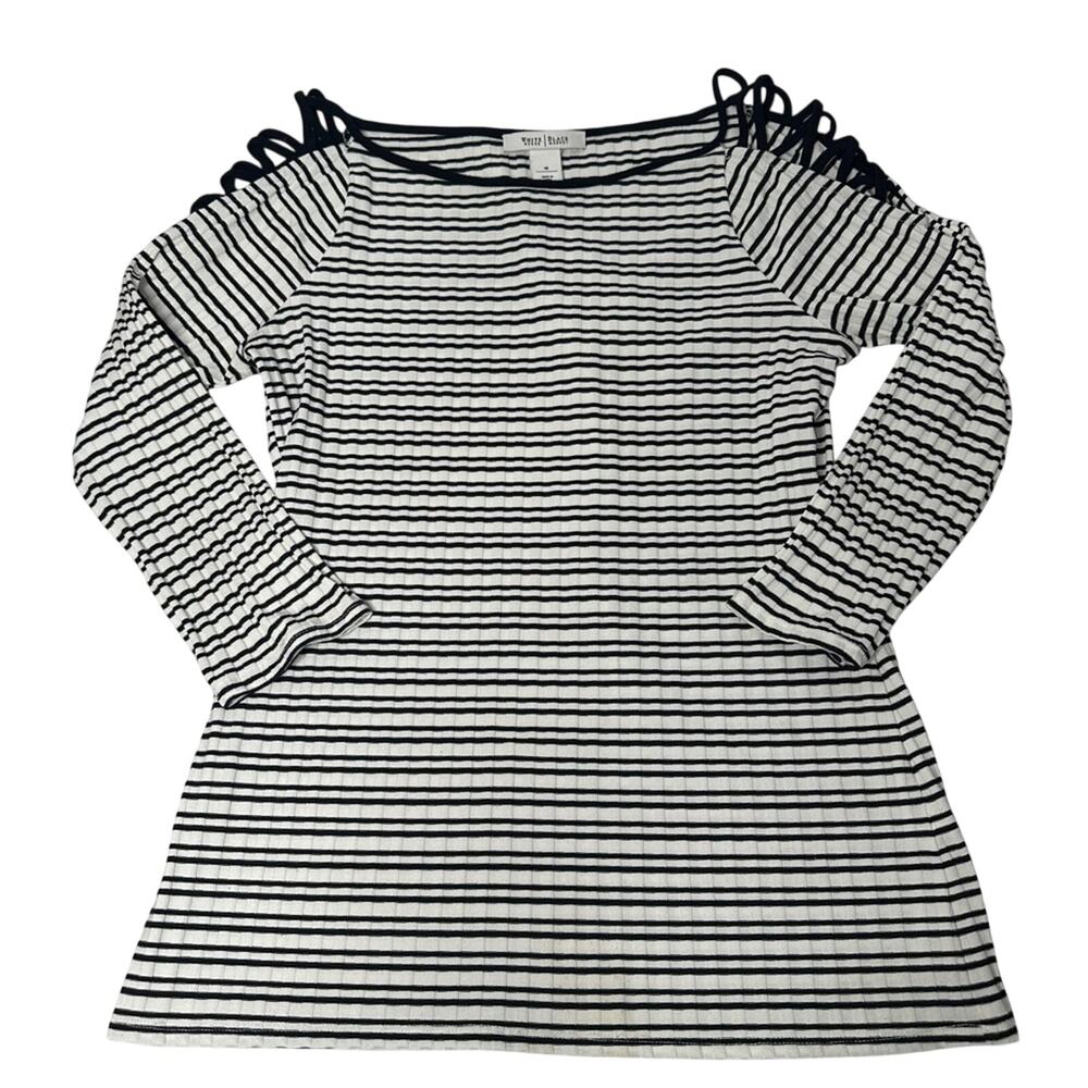 White House Black Market Stripe Cold Shoulder Top Coastal Chic Summer M